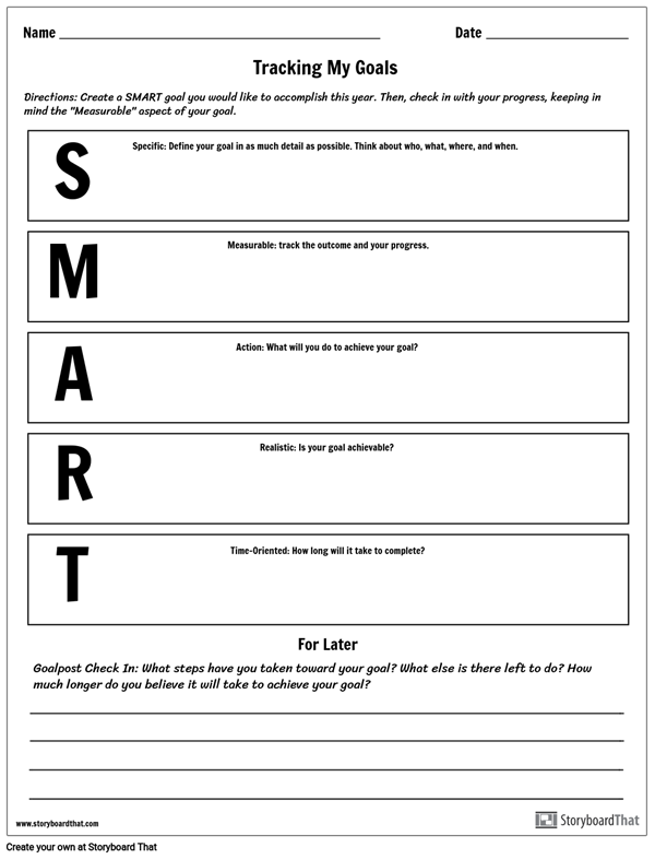 Making SMART Goals Worksheet Storyboard by kristen