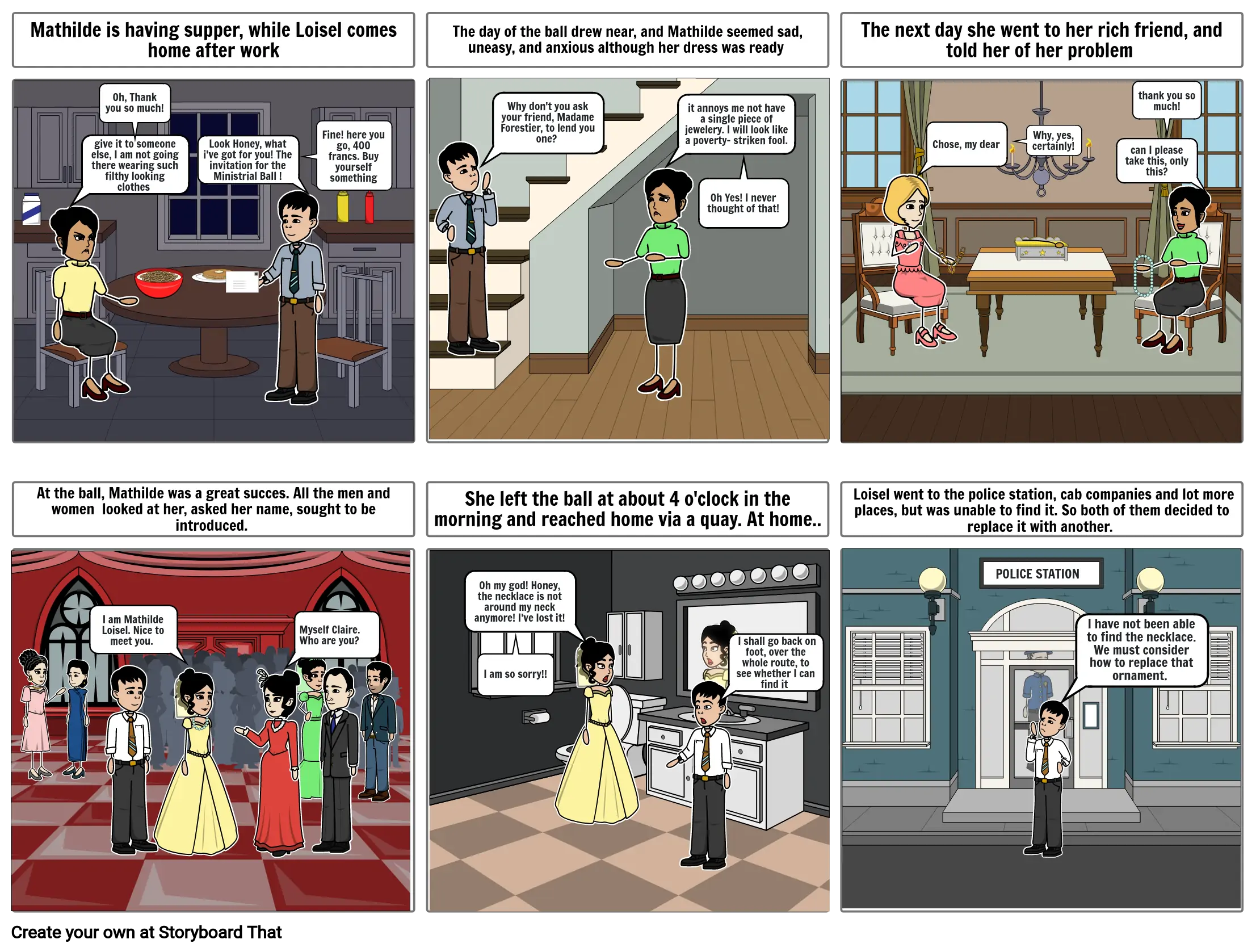 English Project- The Diamond Necklace- Comic Strip