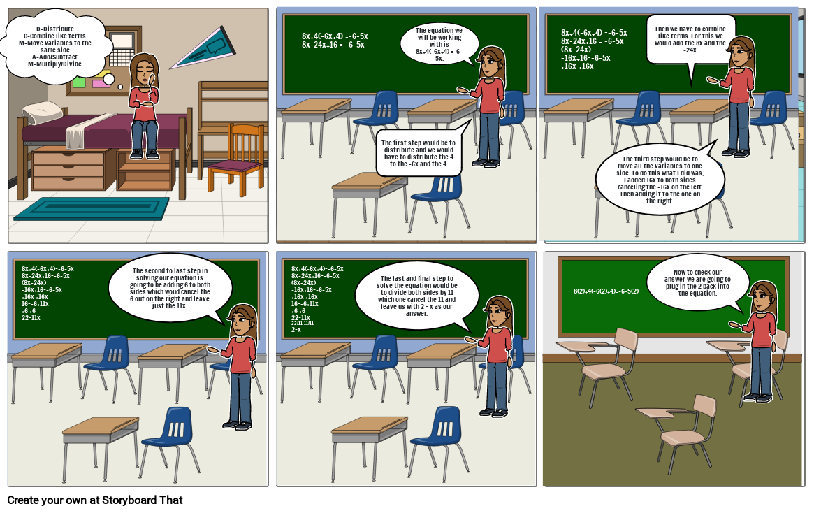 Algebra 1 Comic Strip Solving Equations Storyboard