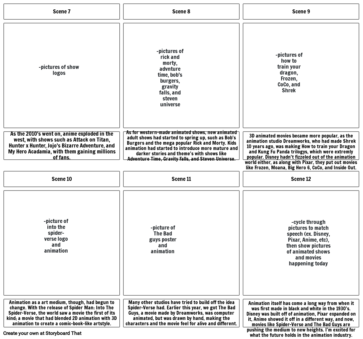 History of animated shows storyboard