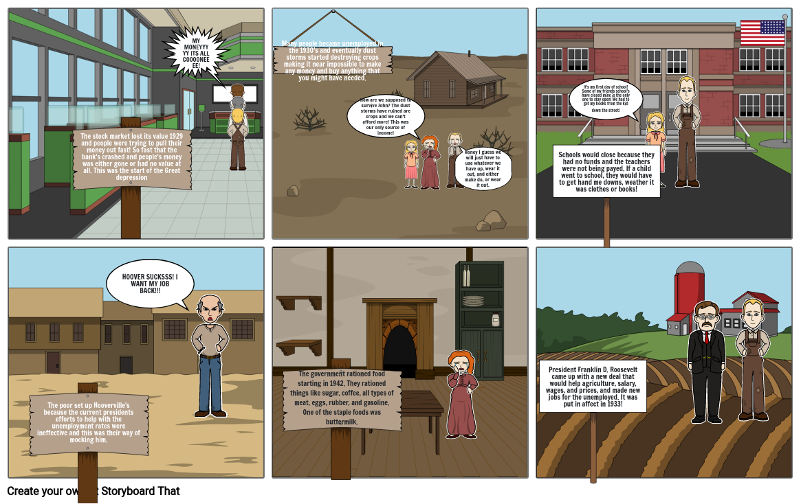 Great depression story board.