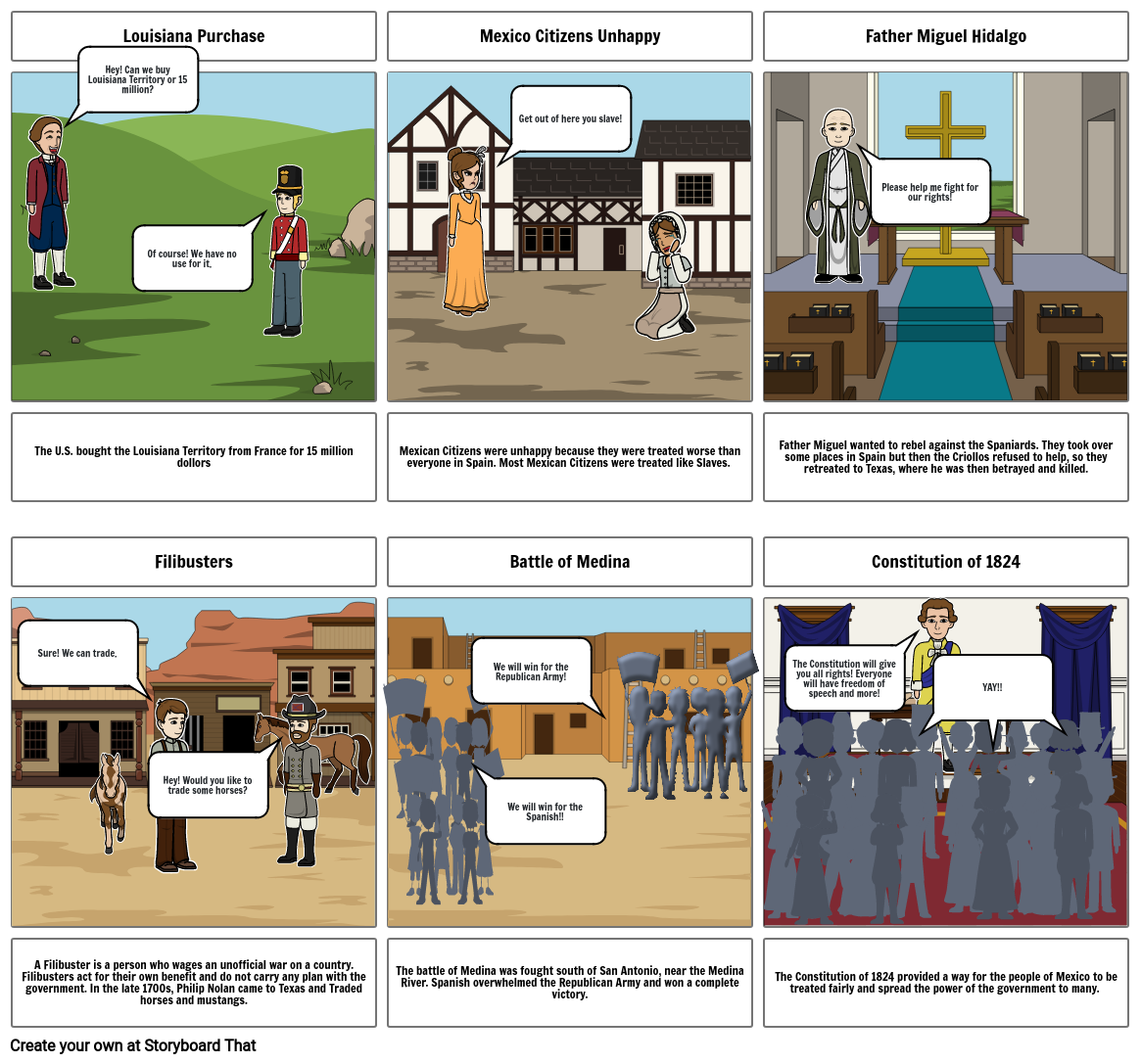 Mexico Gains Independence story board Storyboard