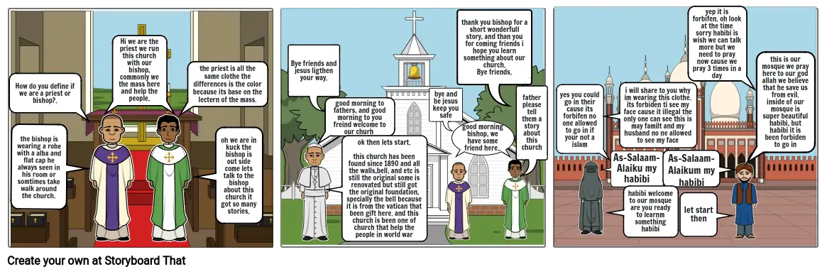 difference life of islam and catholic Storyboard