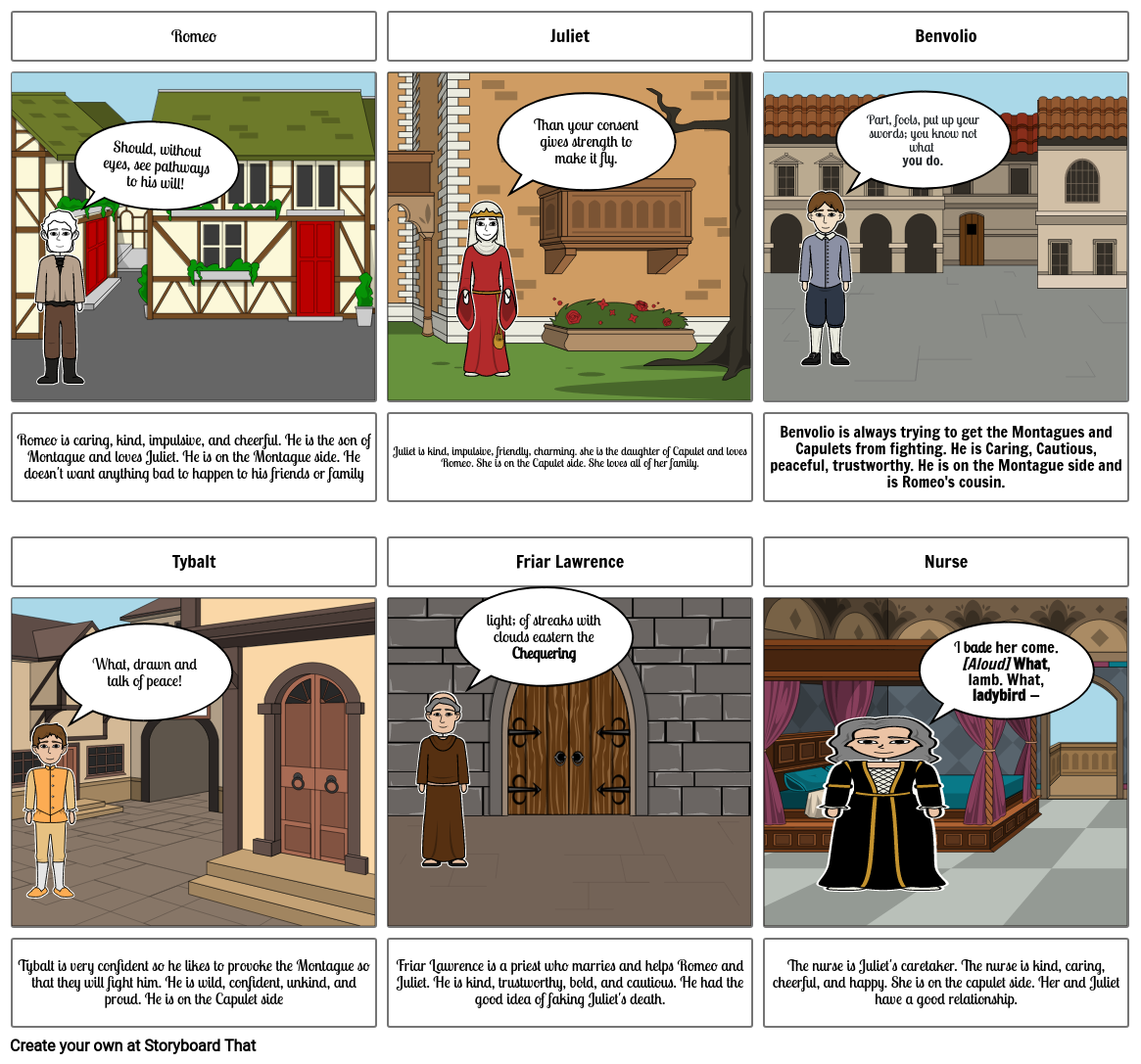 Romeo and Juliet characters Storyboard by 43f58c0b