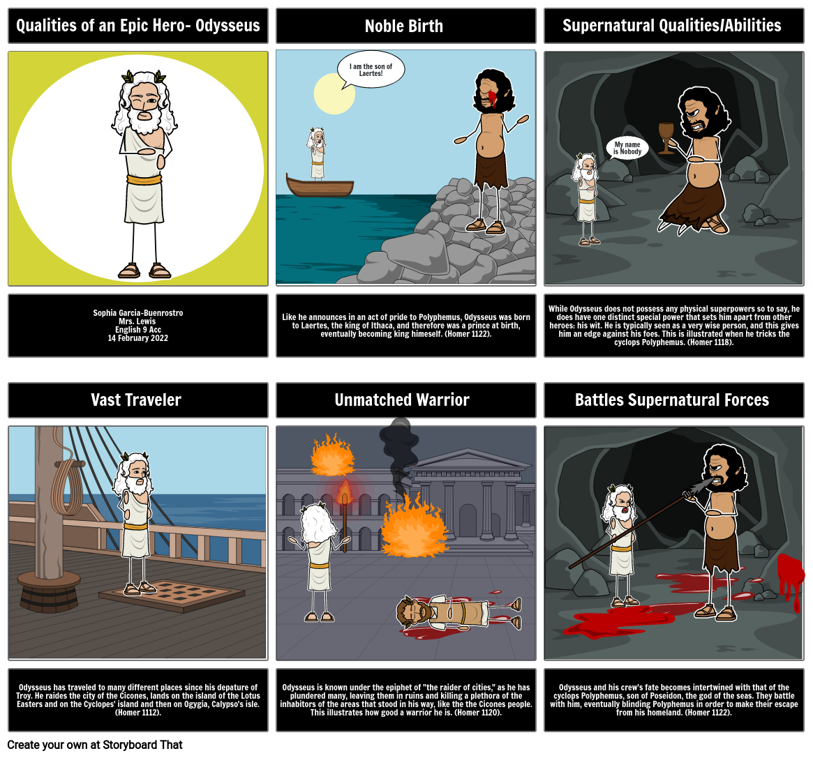 (Sophia G.) Qualities Of An Epic Hero Storyboarding Activity- The Odyssey B