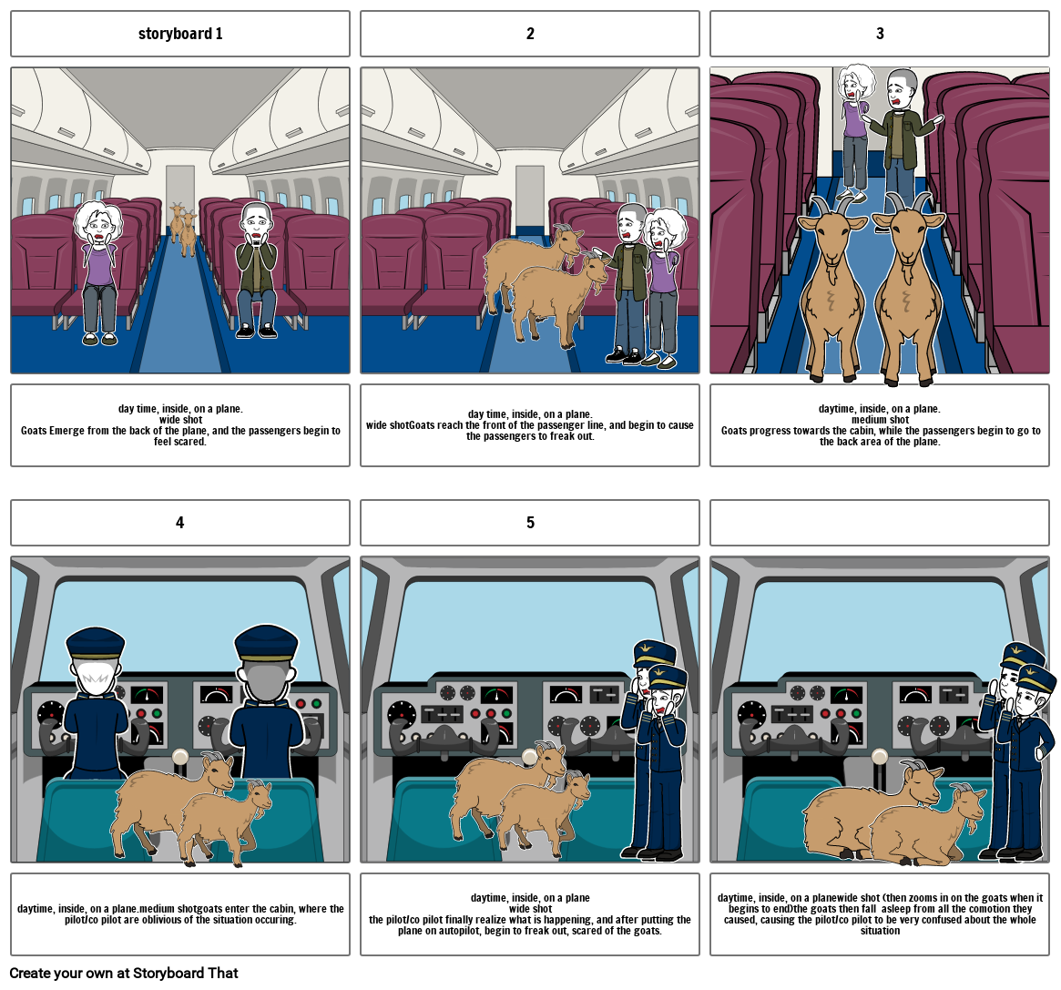 Goats on a plane storyboard