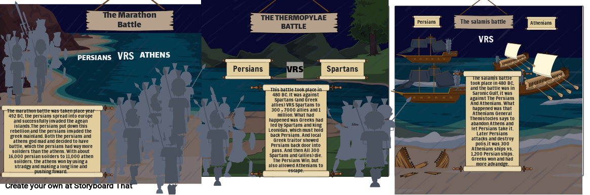 The battles of the Marathon, Thermopylae, and salamis.