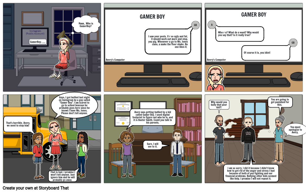 Cyberbullying Comic Strip Storyboard by 63cd1325