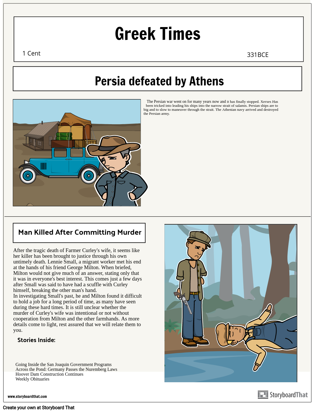 Dust Bowl Newspaper Project Storyboard por 6afe21a1