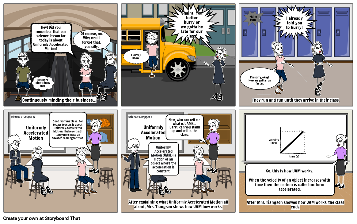 Uniformly Accelerated Motion Comic Strip Storyboard