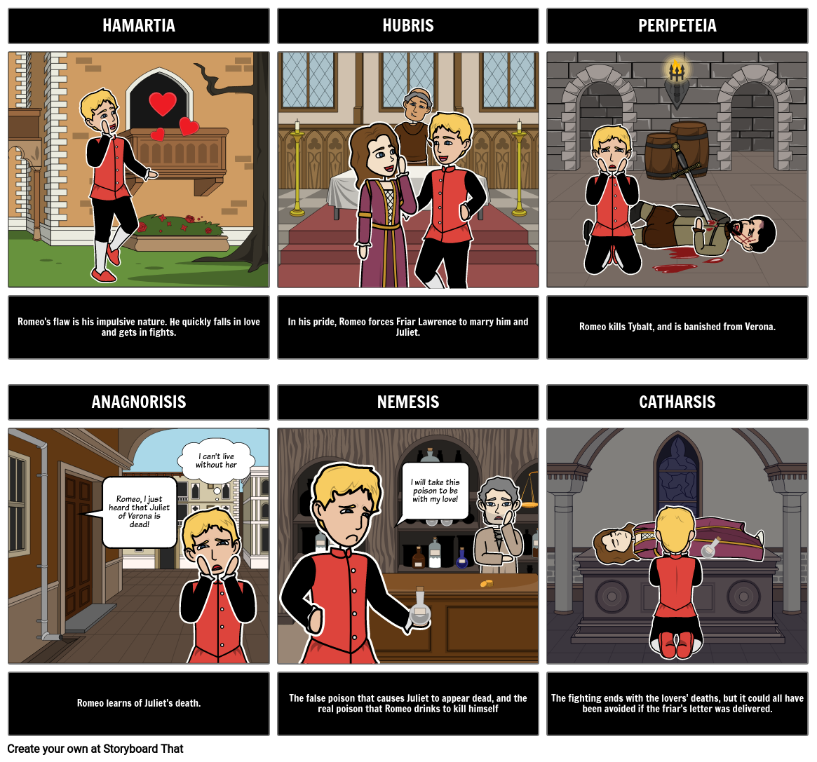 Romeo & Juliet Tragedy Terms Storyboard by 713f59ef