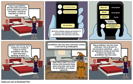 Worried Jill doing something about her grandfather who lives alone interstate