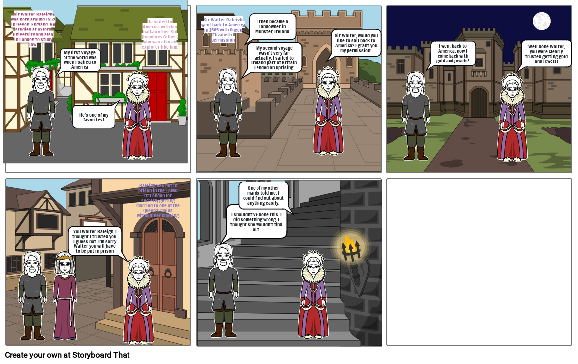 historical storyboard about Sir Walter Raleigh