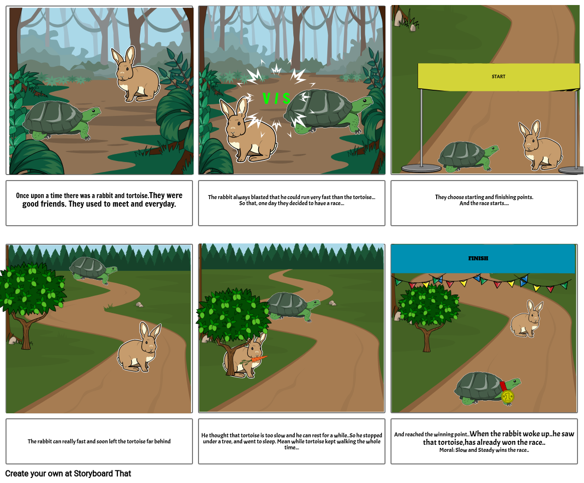 SHORT STORY OF THE RABBIT AND THE TORTOISE Storyboard