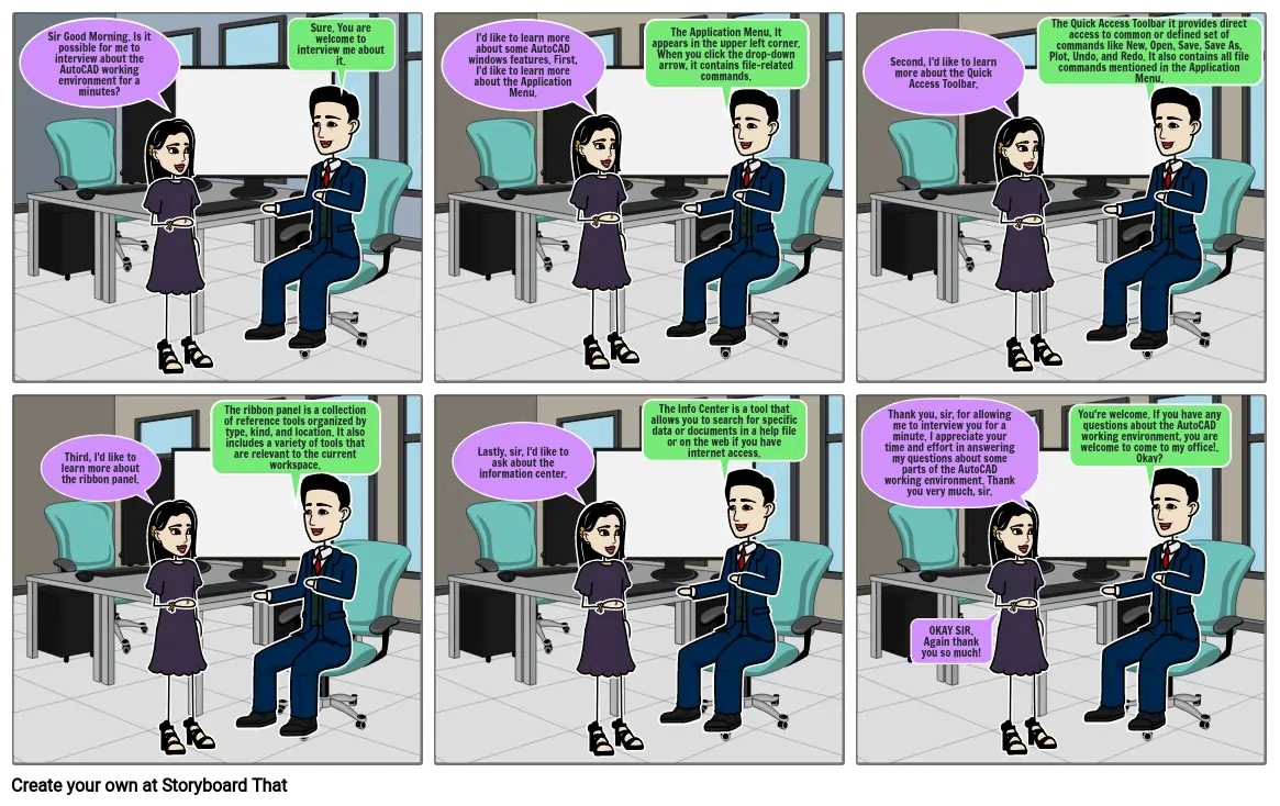 STORYBOARD ABOUT DIFFERENT PARTS OF AUTOCAD WORKING ENVIRONMENT