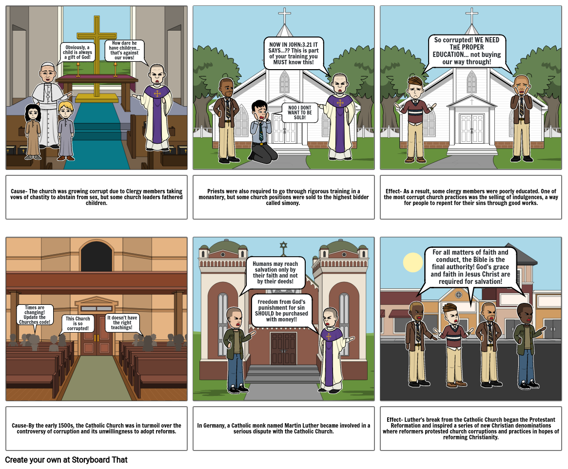 Causes and Effects of Protestant Reformation Comic Strip