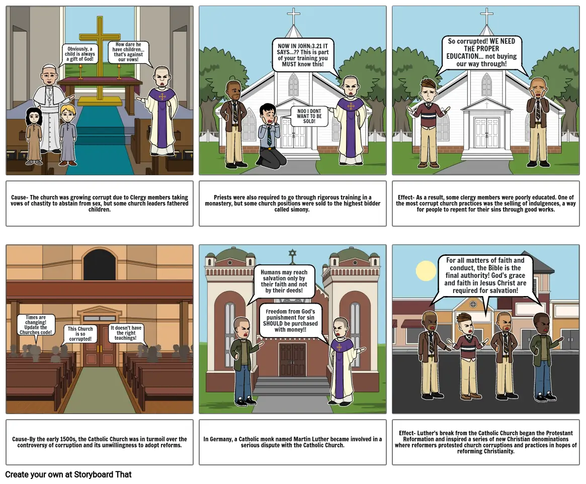 Causes and Effects of Protestant Reformation Comic Strip