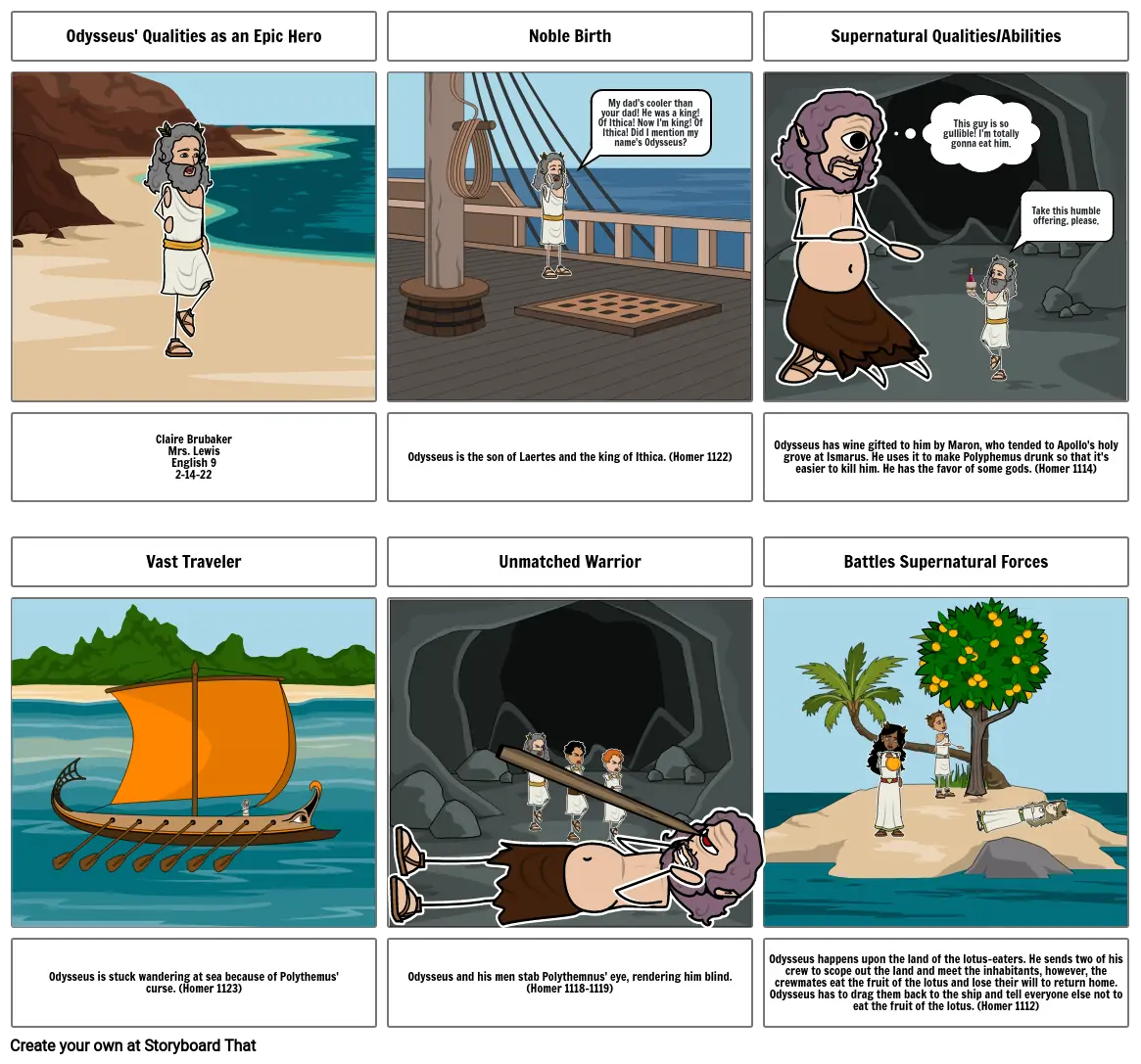 Claire Brubaker - Epic Hero Story boarding activity: The Odyssey - Book 9