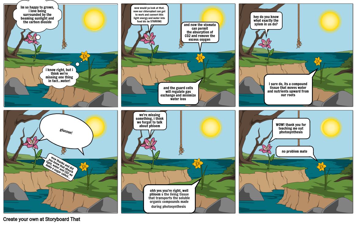 comic strip showing evidence that plants can manufacture their own food. Ry