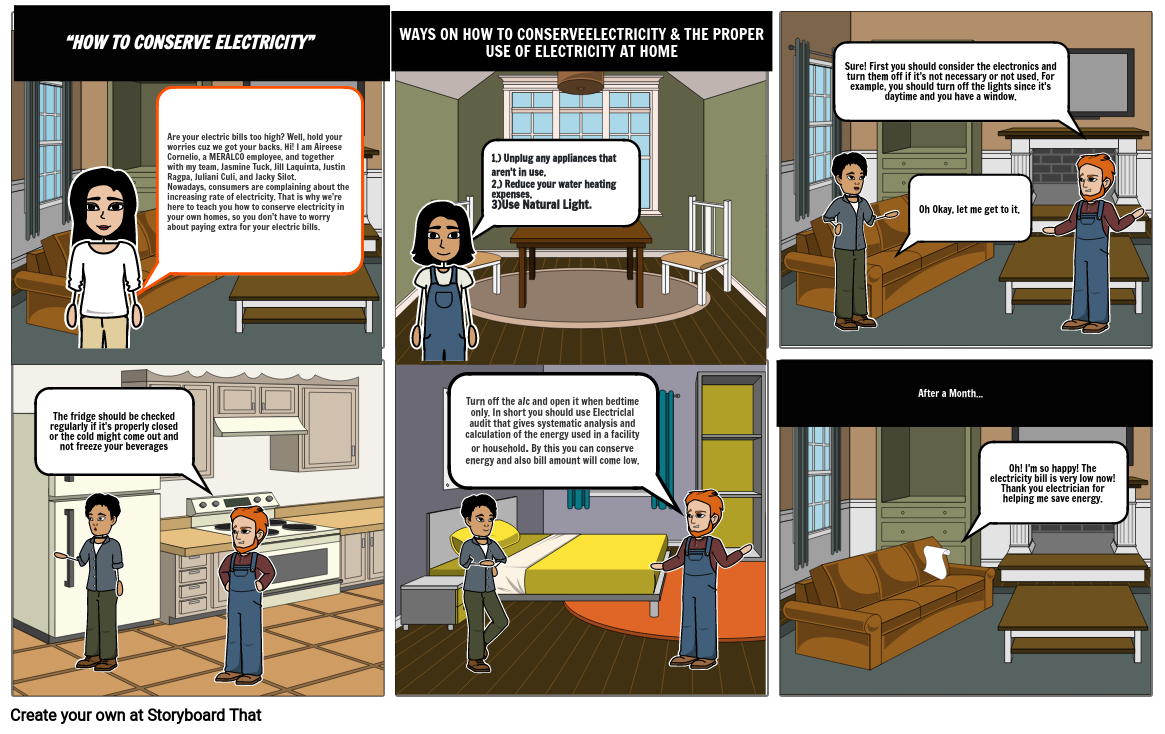 “HOW TO CONSERVE ELECTRICITY” Storyboard by 9107eac5