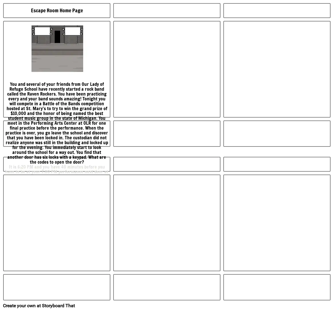 Rock Band Escape Room Storyboard