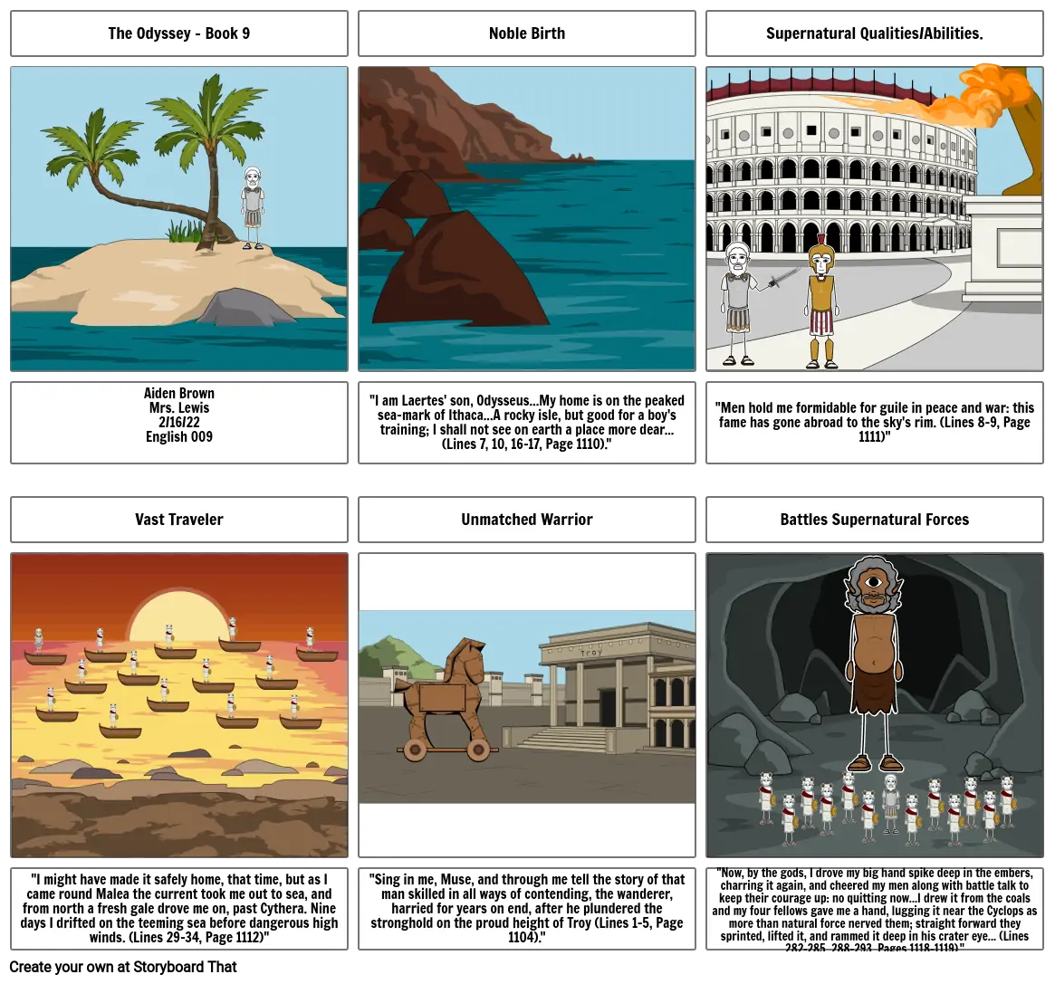 Epic Hero Storyboard - The Odyssey Book 9
