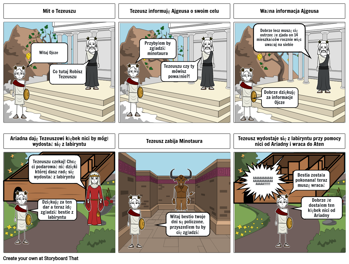 Streszczenie Mitu O Tezeuszu I Ariadnie W 10 Zdaniach Mit o Tezeuszu Storyboard by a3754915