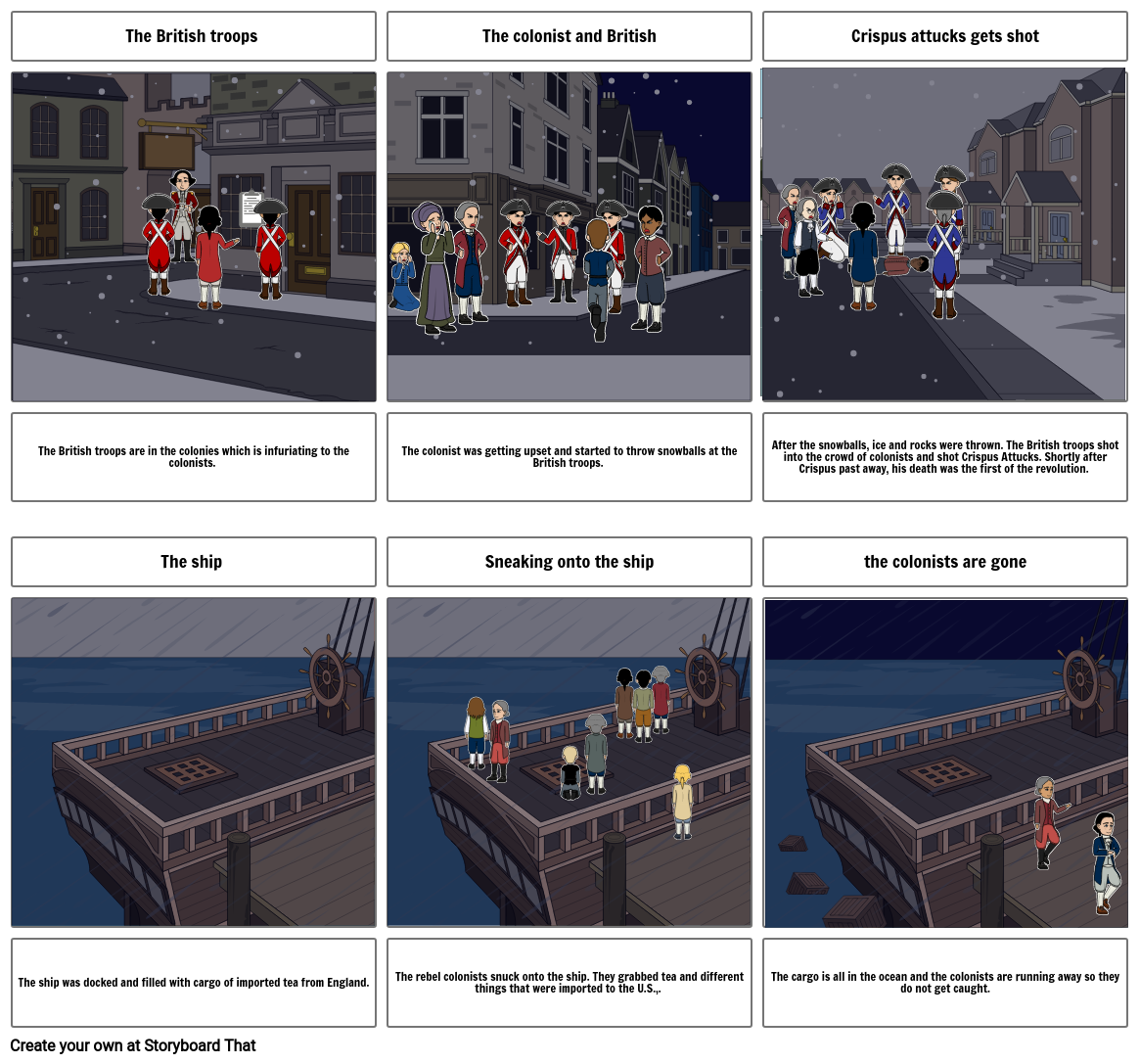 The Boston massacar and the Boston tea party Storyboard