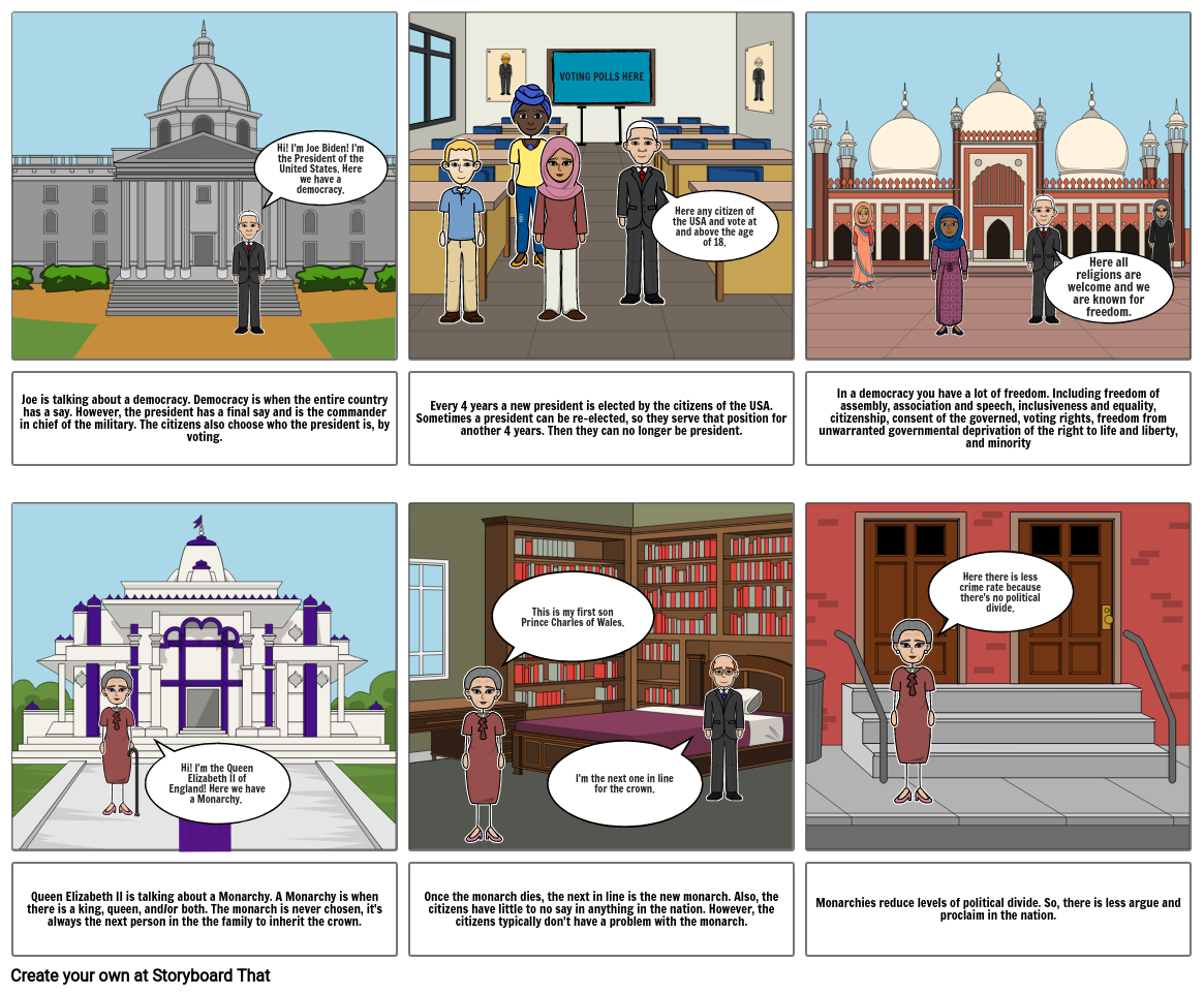 Democracy and Monarchy Comic Strip Storyboard by ae18d3b4