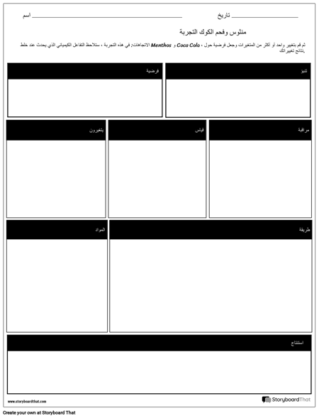 منثوس وفحم الكوك تجربة ورقة العمل