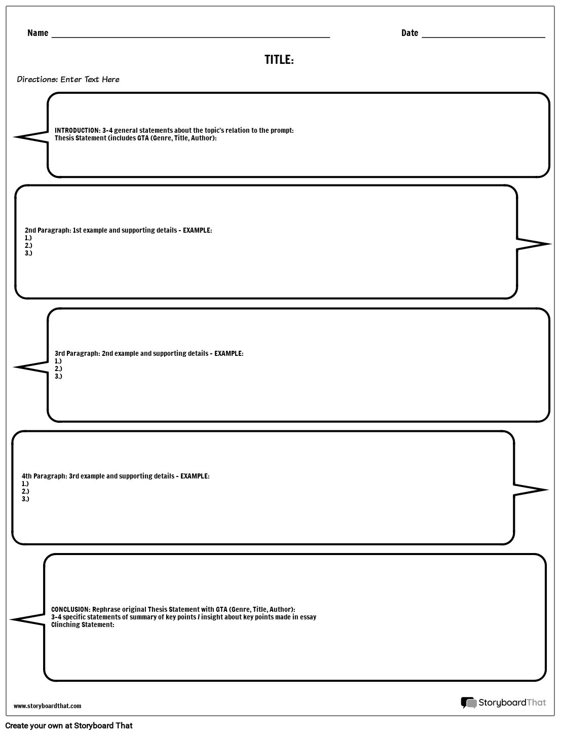 Word Bubbles Long Composition Graphic Organizer