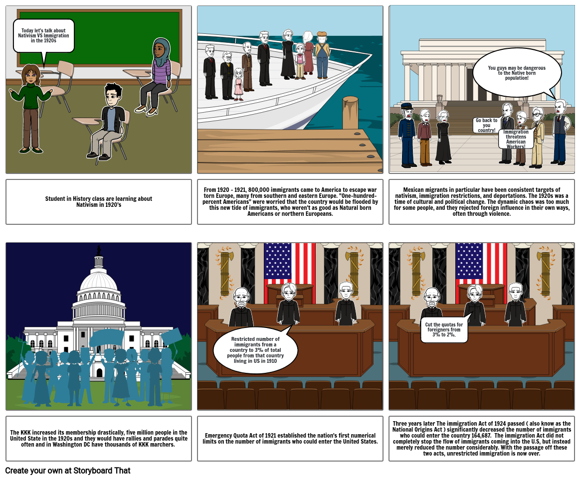 Nativism VS Immigration in the 1920s Storyboard