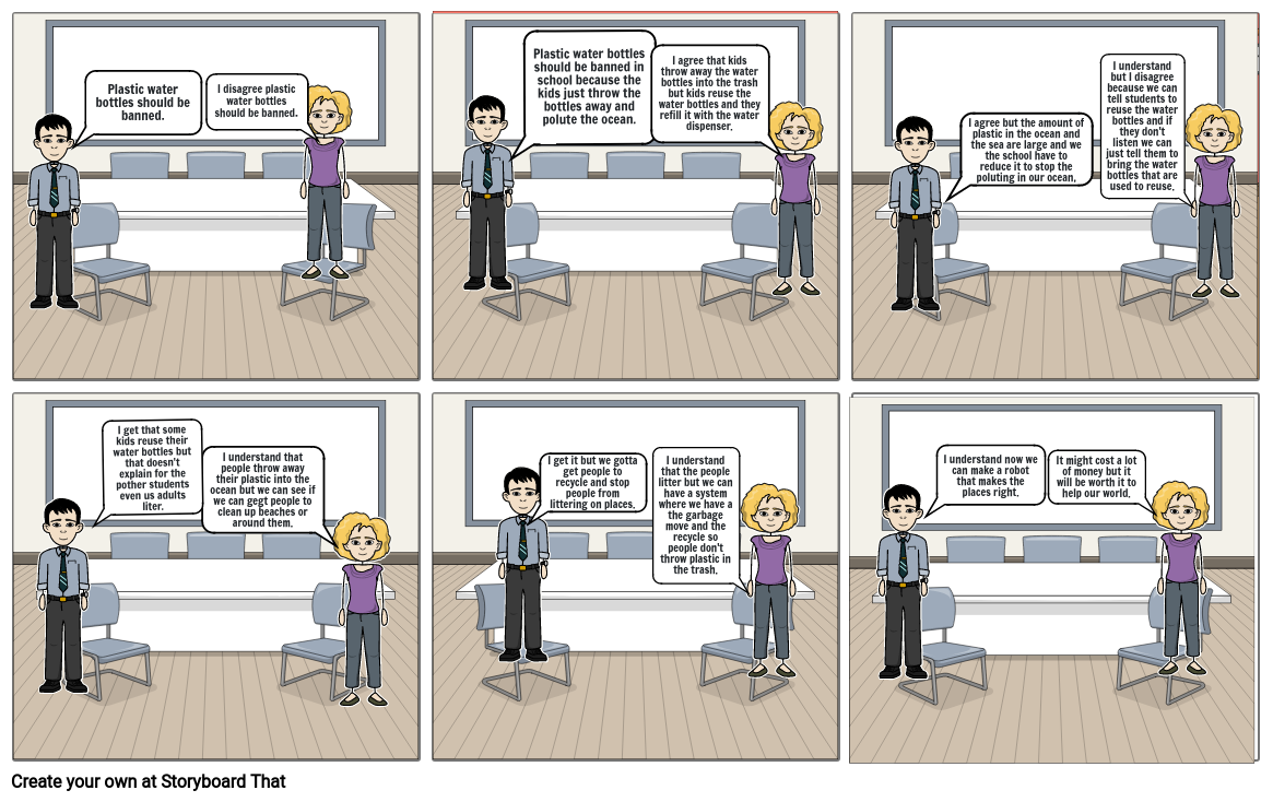 Plastic water bottles should be banned. Storyboard