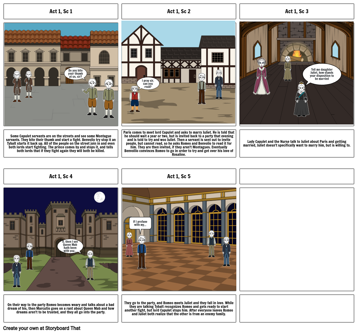 Romeo and Juliet act 1 Storyboard por bde1b5ff