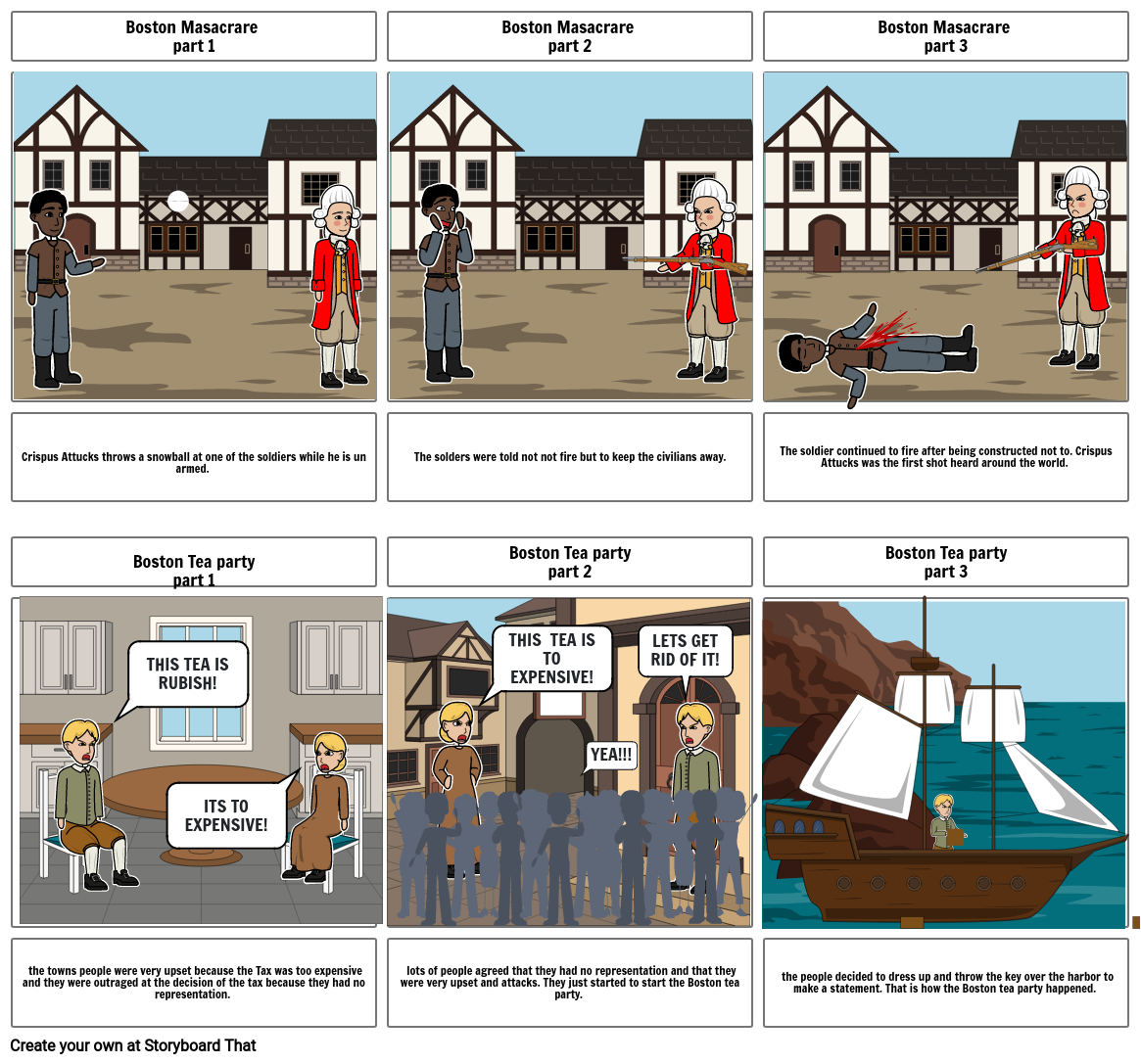 Boston tea Party and Boston Massacre Storyboard