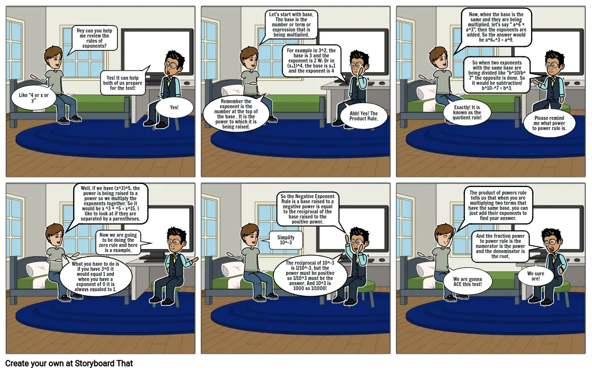 Chandler's Exponent Rules Comic Strip Storyboard