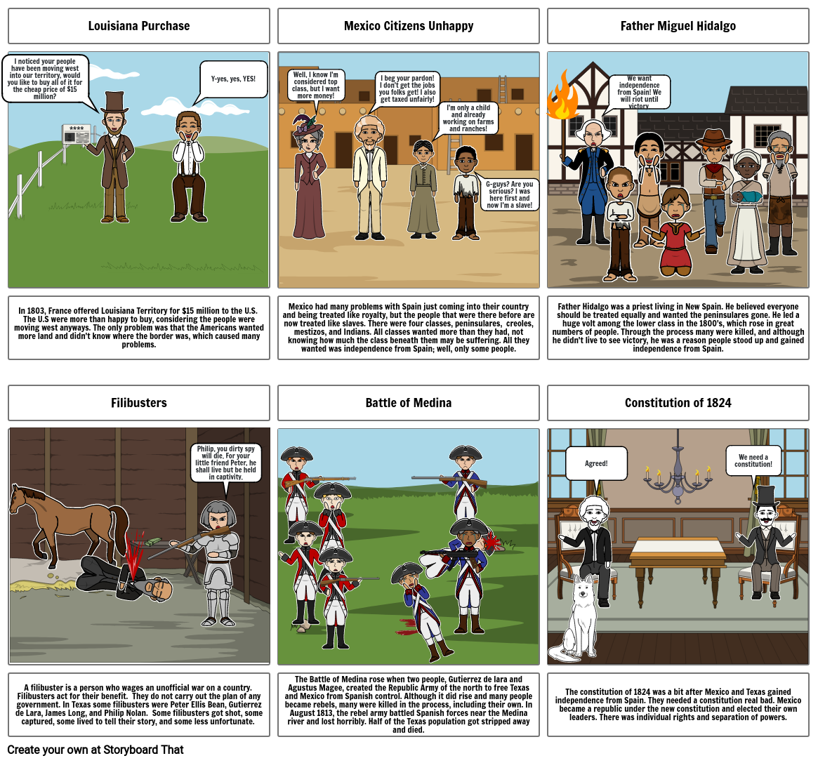 Mexico Gains Independence Storyboard. Storyboard