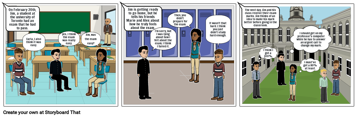 Attempted cheating in a university- comic strip assign part 1