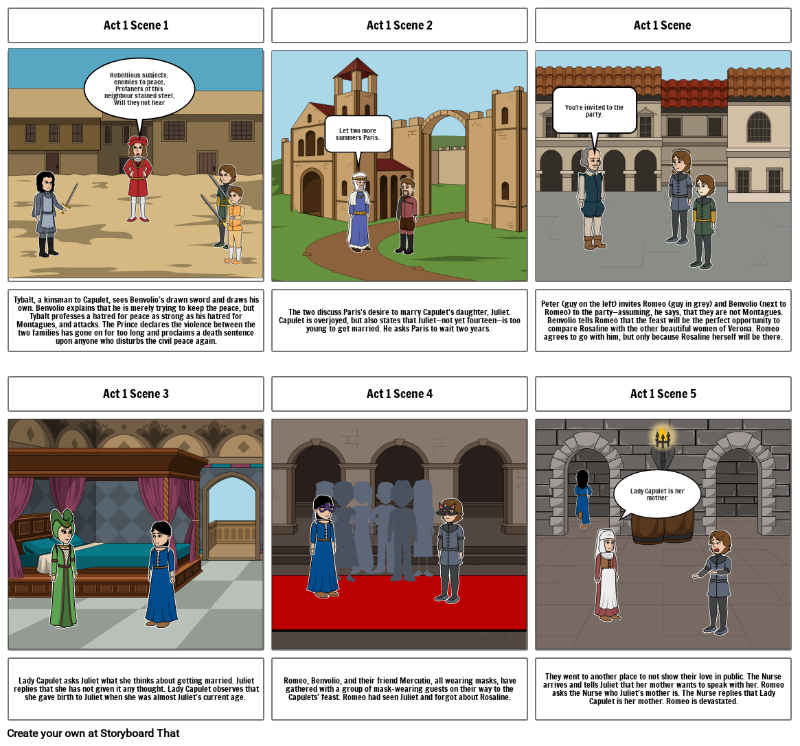 Romeo and Juliet Act 1 Storyboard by cba64f37