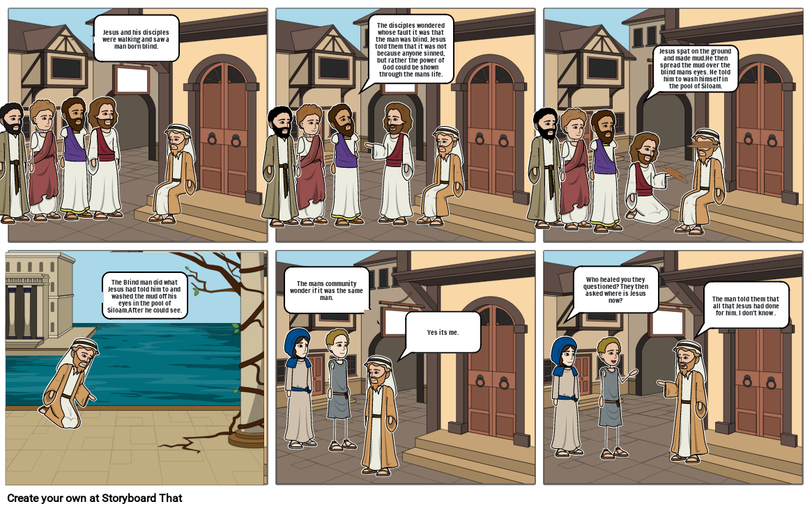 Jesus heals a man born blind. (John 9 1-12) Storyboard