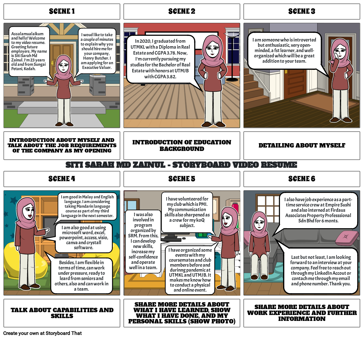 SITI SARAH MD ZAINUL-STORYBOARD VIDEO RESUME