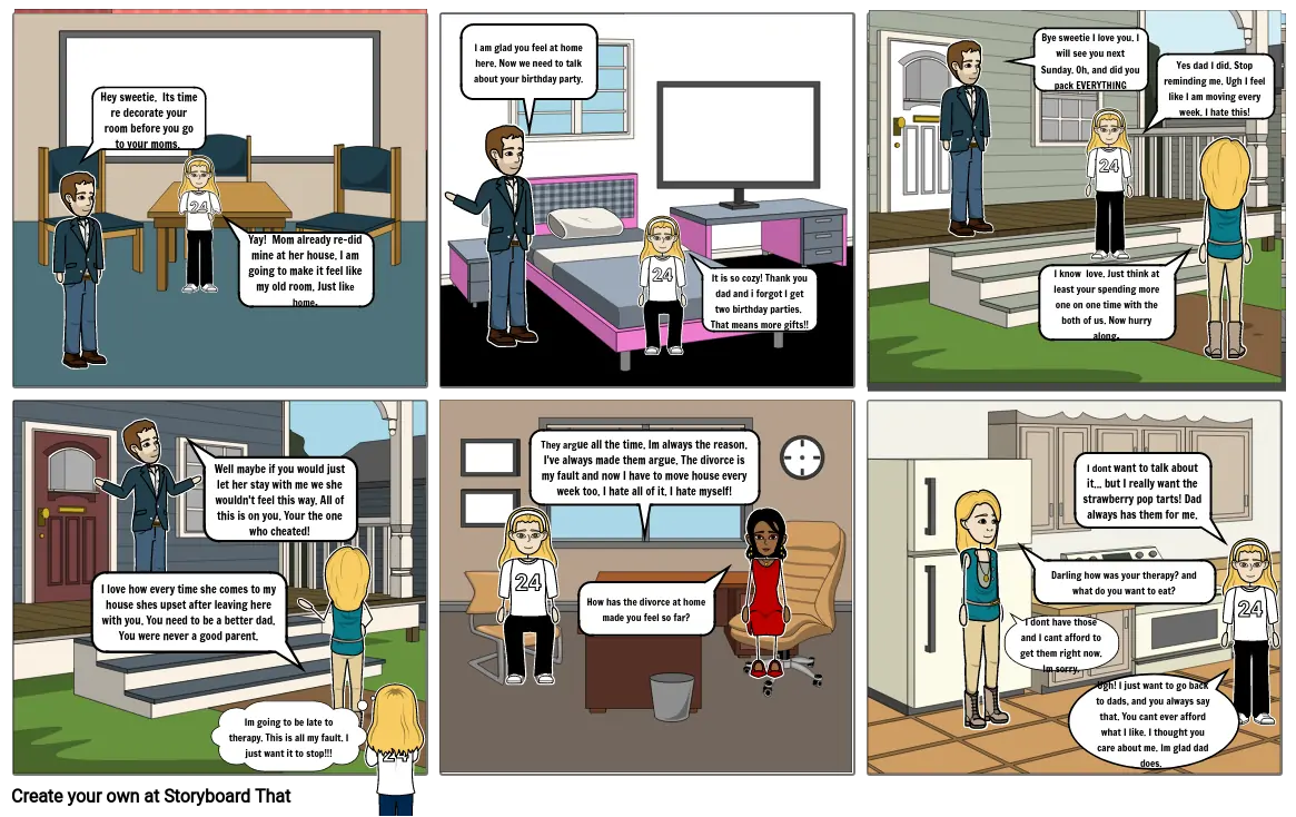 Use the comic strip to illustrate two different sides of divorce – good and