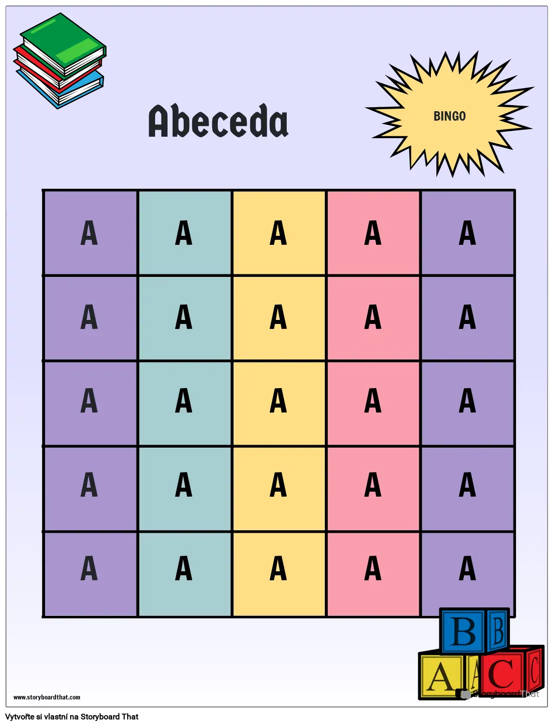 Barevné Abeceda Bingo Card