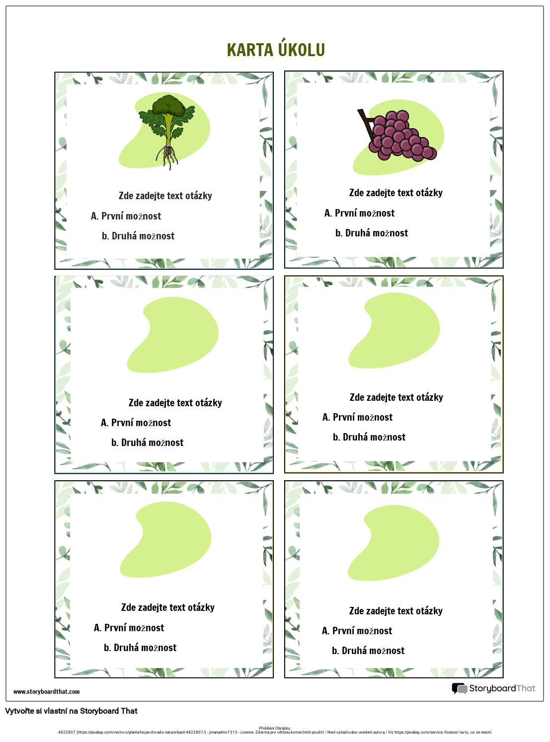 Karty úkolů s možnostmi Storyboard by cs-examples