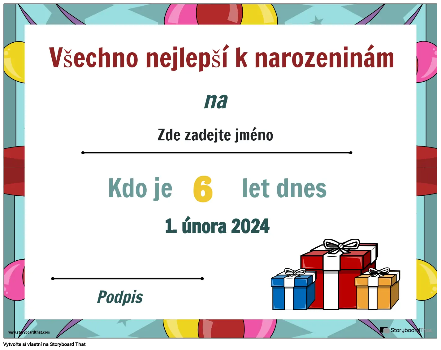 Narozeninový certifikát pro děti Историята на cs-examples