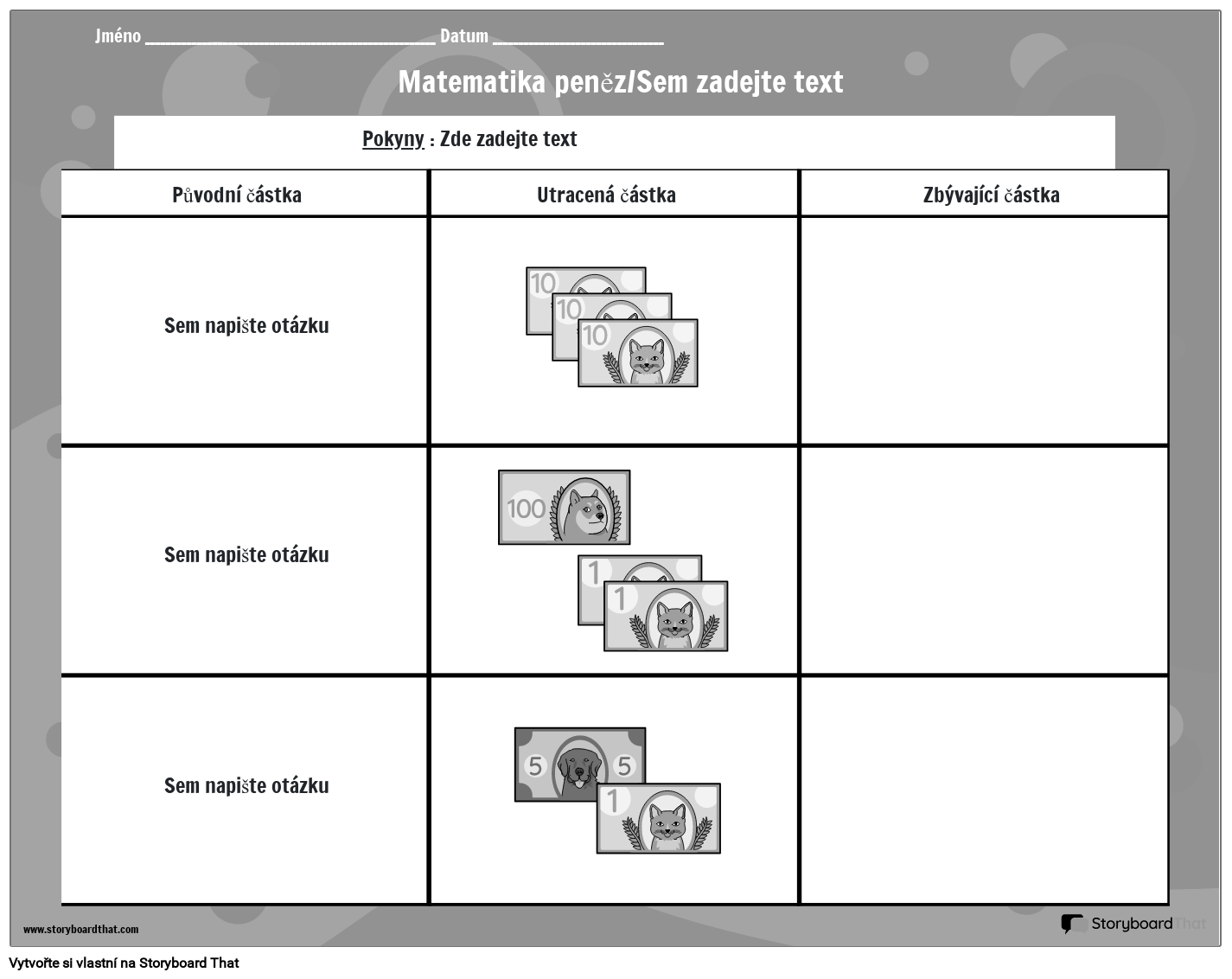 Peníze list s zábavné pozadí BW Storyboard por cs-examples