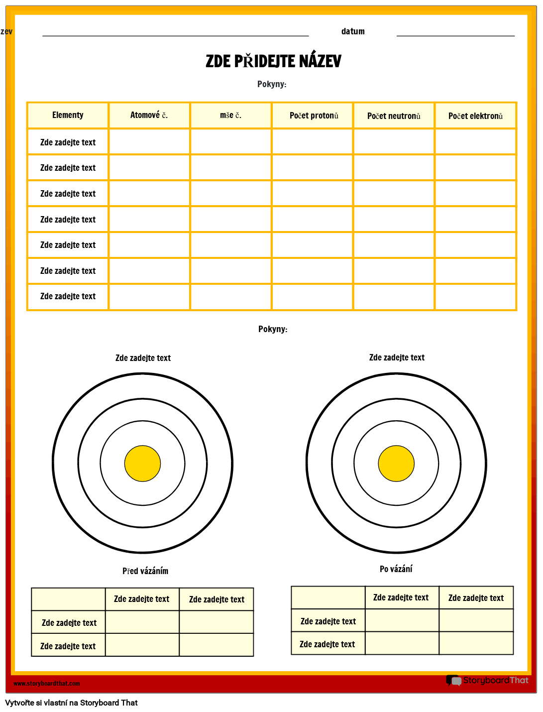 Pracovní List Řešení Atomů a Molekul Storyboard