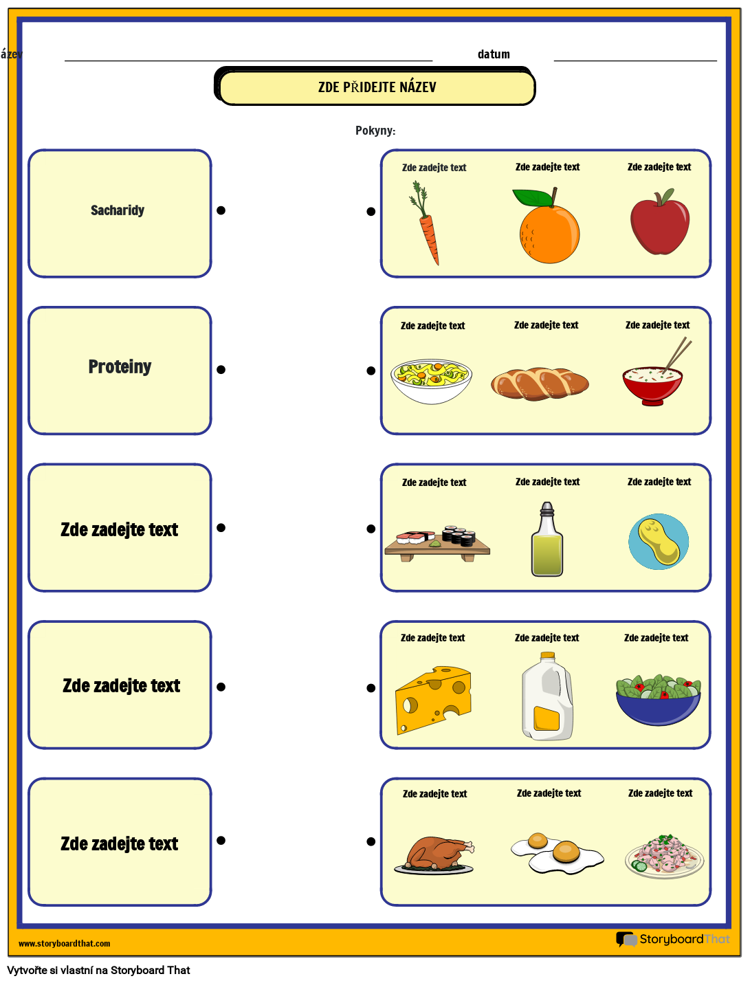 Pracovní List Jídlo a Výživa Storyboard o cs examples