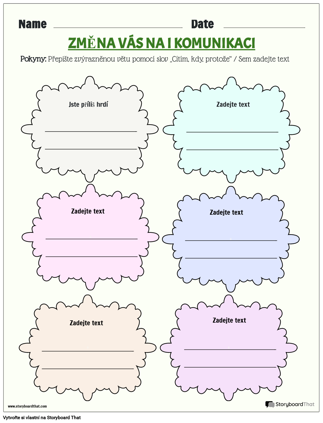 P echod na pracovn list komunikace i storyboard
