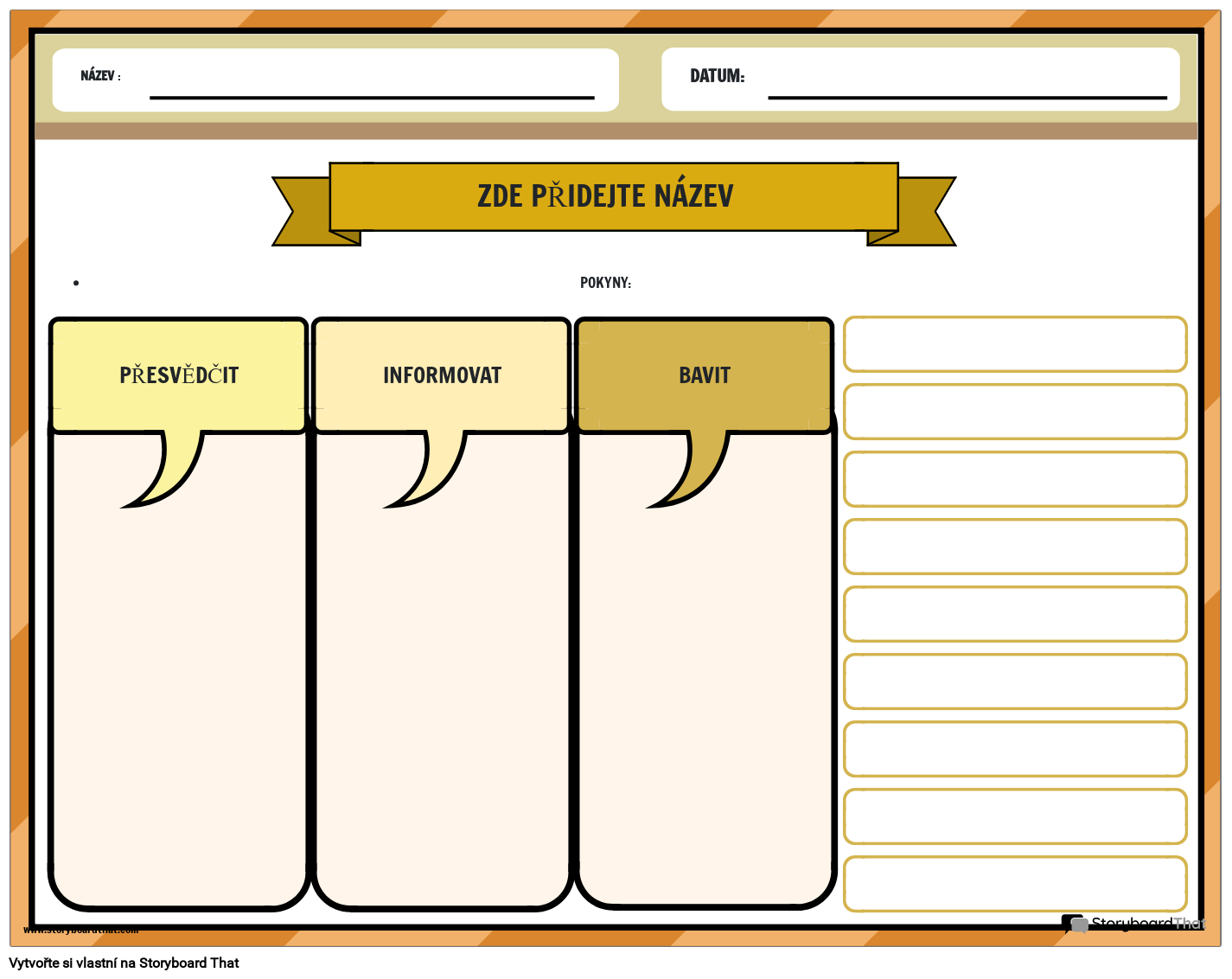 Stanovení Záměru Autora Pracovní List Storyboard